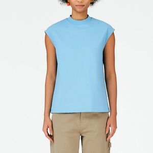 Tibi Punto Milano Mockneck T-Shirt in Aquamarine Blue XS